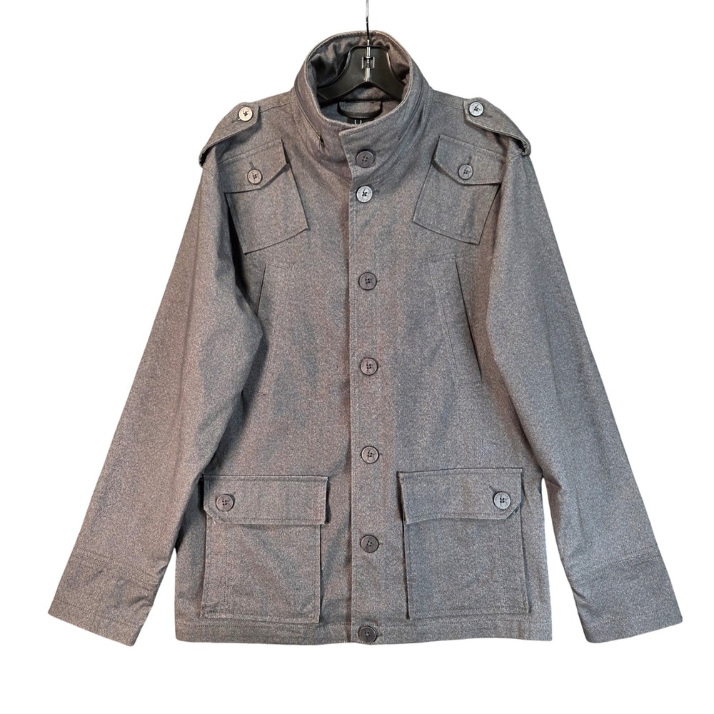 Kane‎ & Unke Military Field Jacket Mens Size XL Grey Button Front Utility Coat